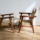 Pair of children's armchairs in rope, attributed to Audoux Minet.