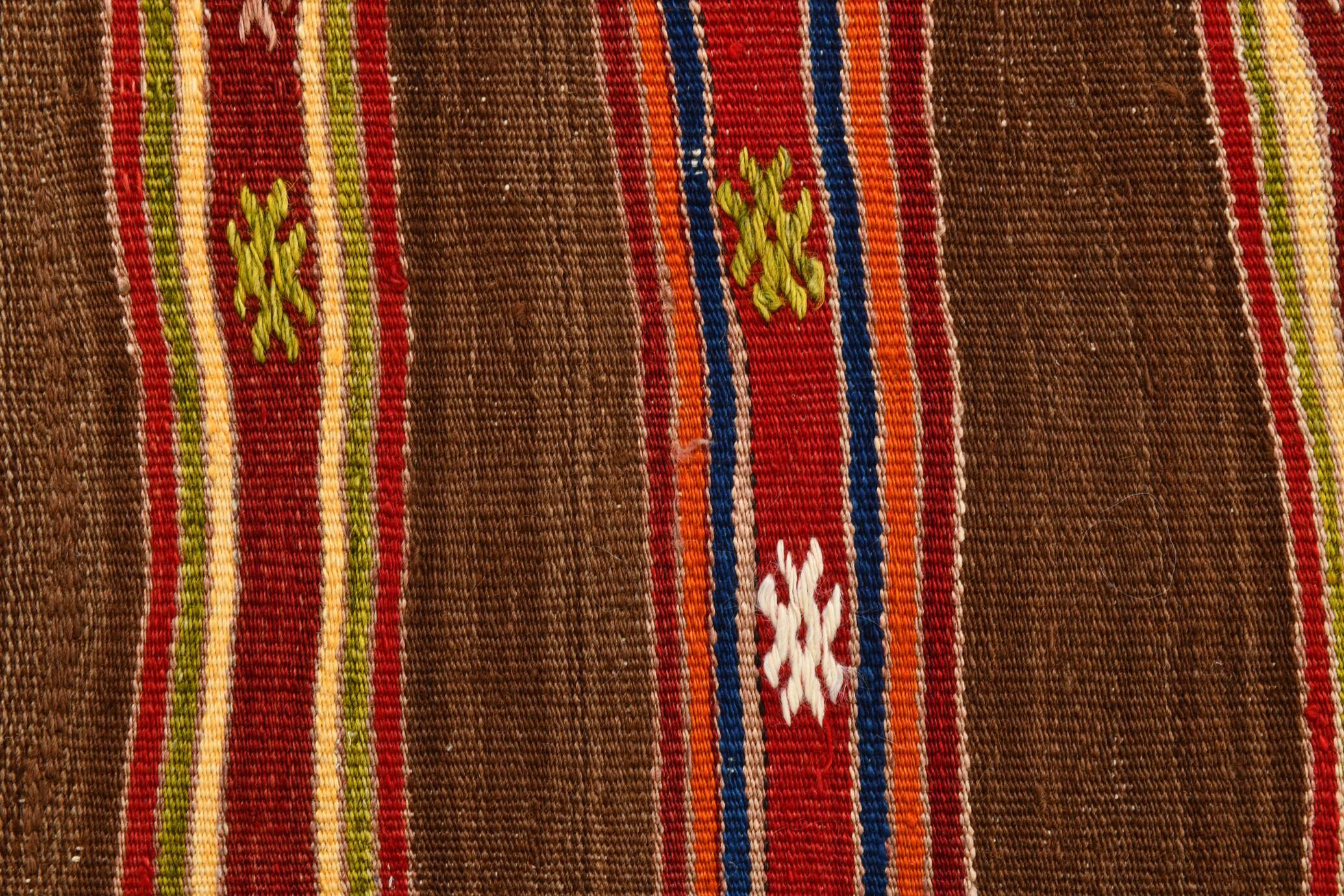 5x7 Soft Brown & Red Mid Century Moderin Turkish Kilim Rug, 153x220