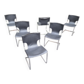 Model 920 Chairs in Chrome and Black Leather by Carlo Bartoli for T70, 1970s, Set of 6