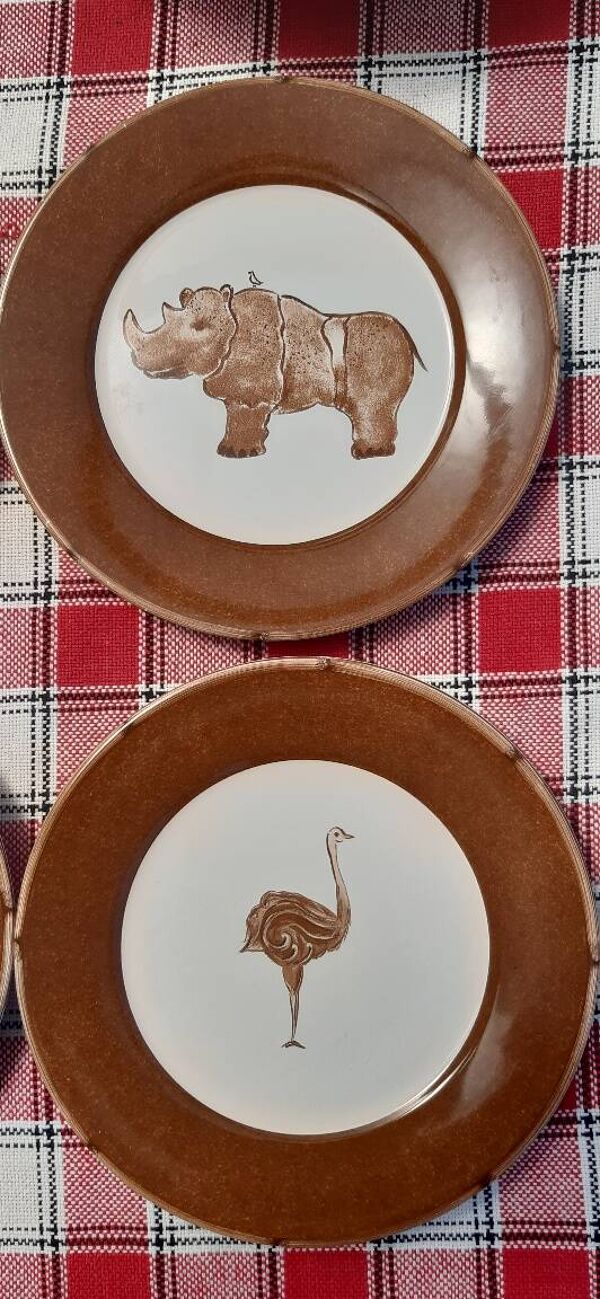 Lot de 6 assiettes vintage ''animaux de la savane