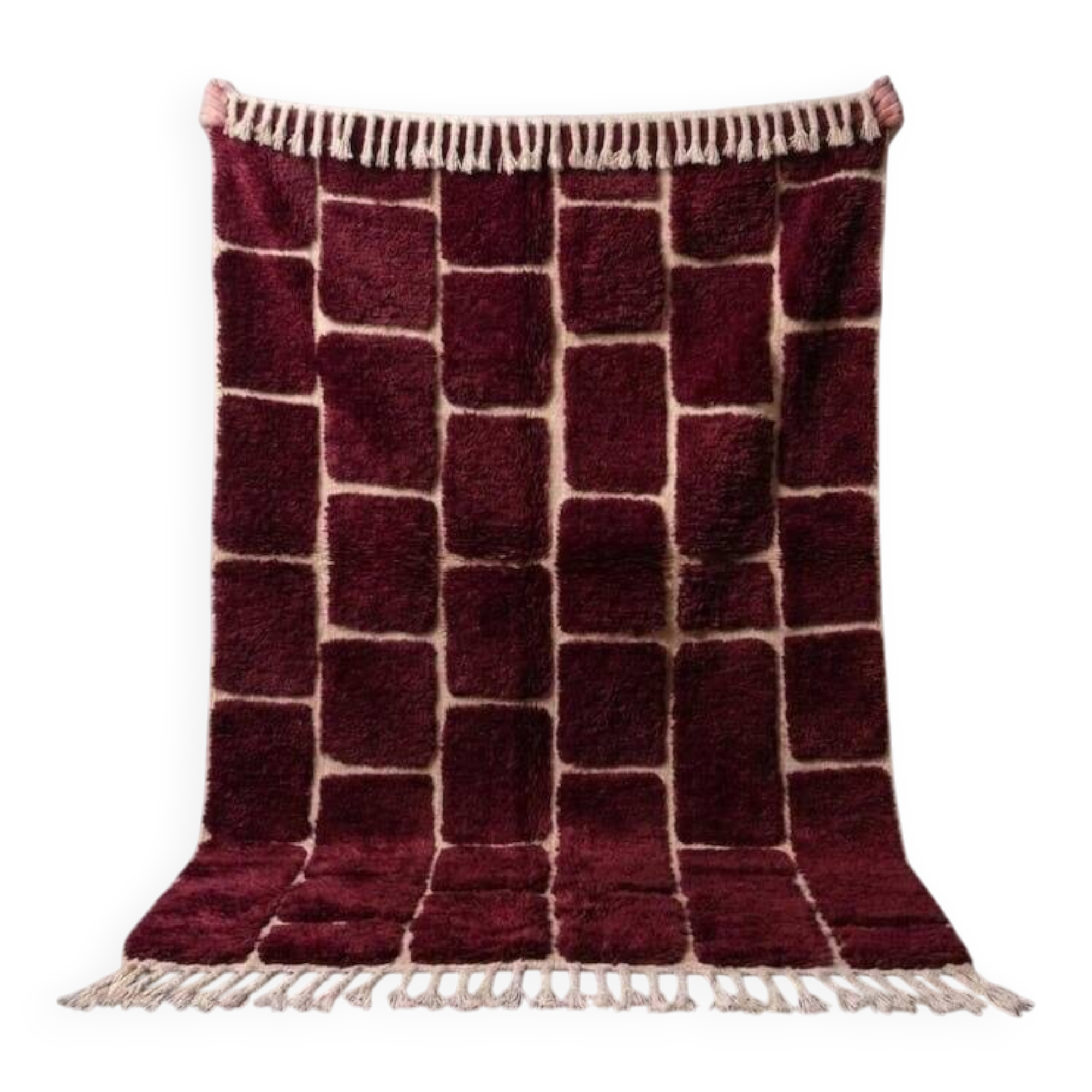 Beni Ouraine carpet in traditional custom-made wool, burgundy 1.5/2.5 m.