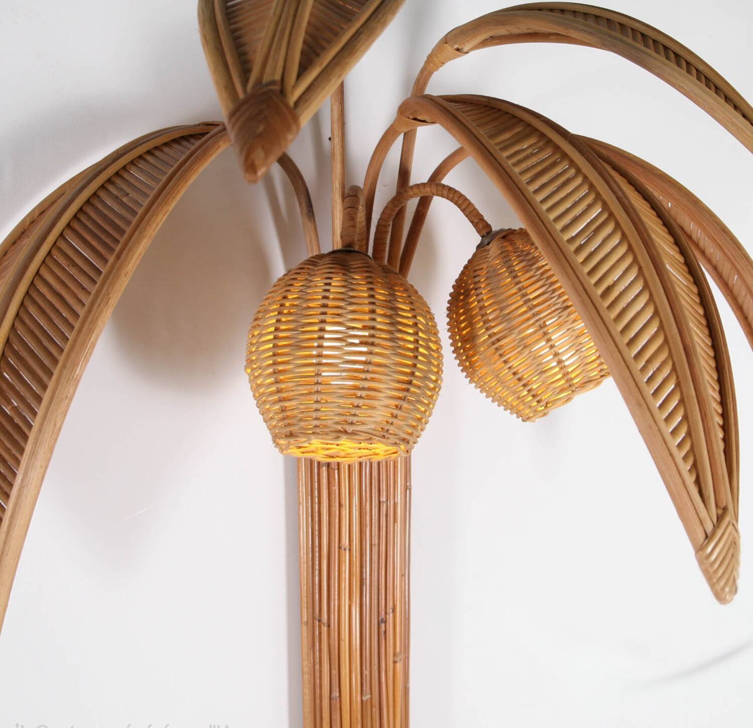 Pair of large "coconut/palm" wall lights in rattan