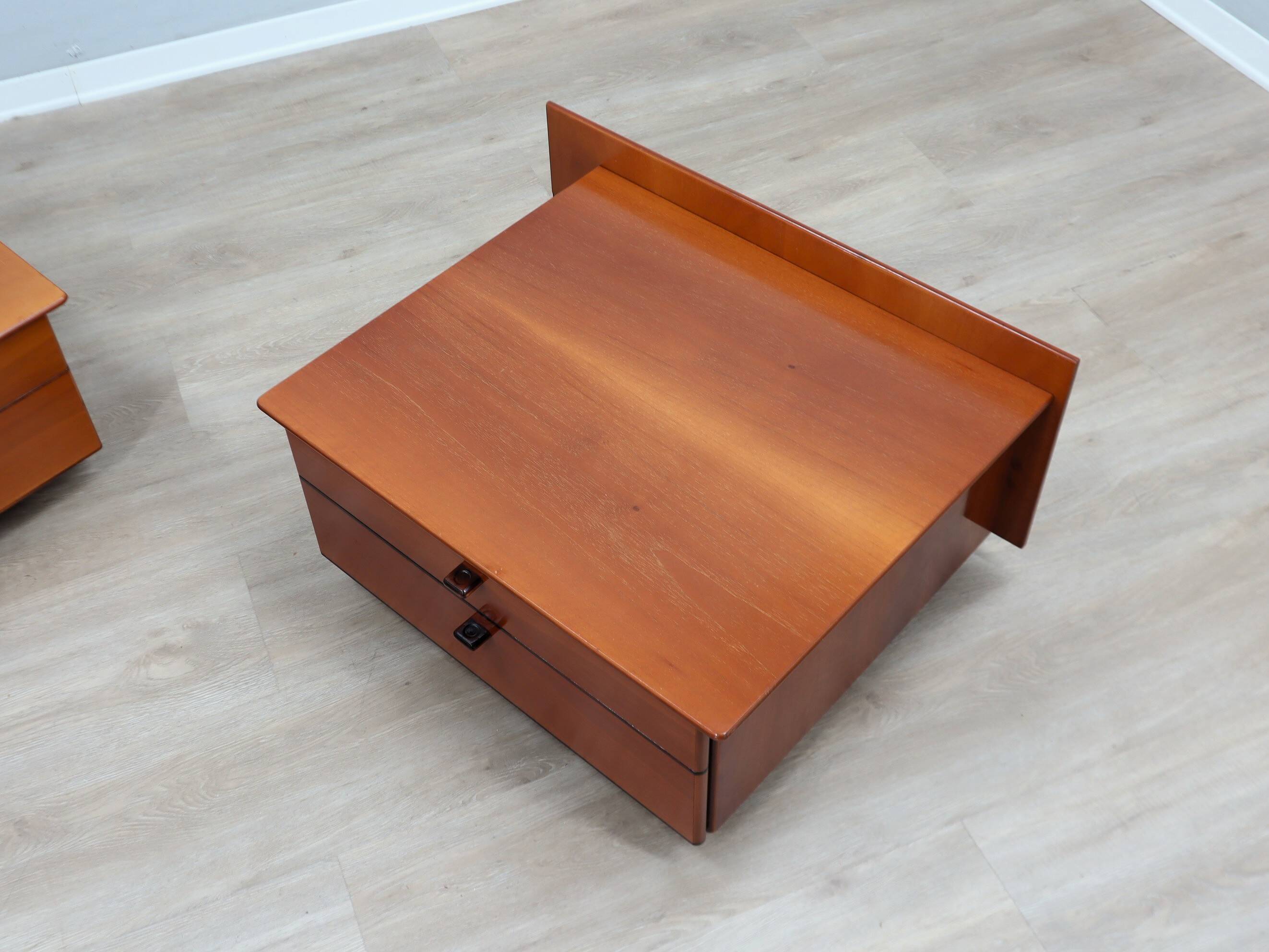 Pair of Stildomus walnut bedside tables with wheels 1970s