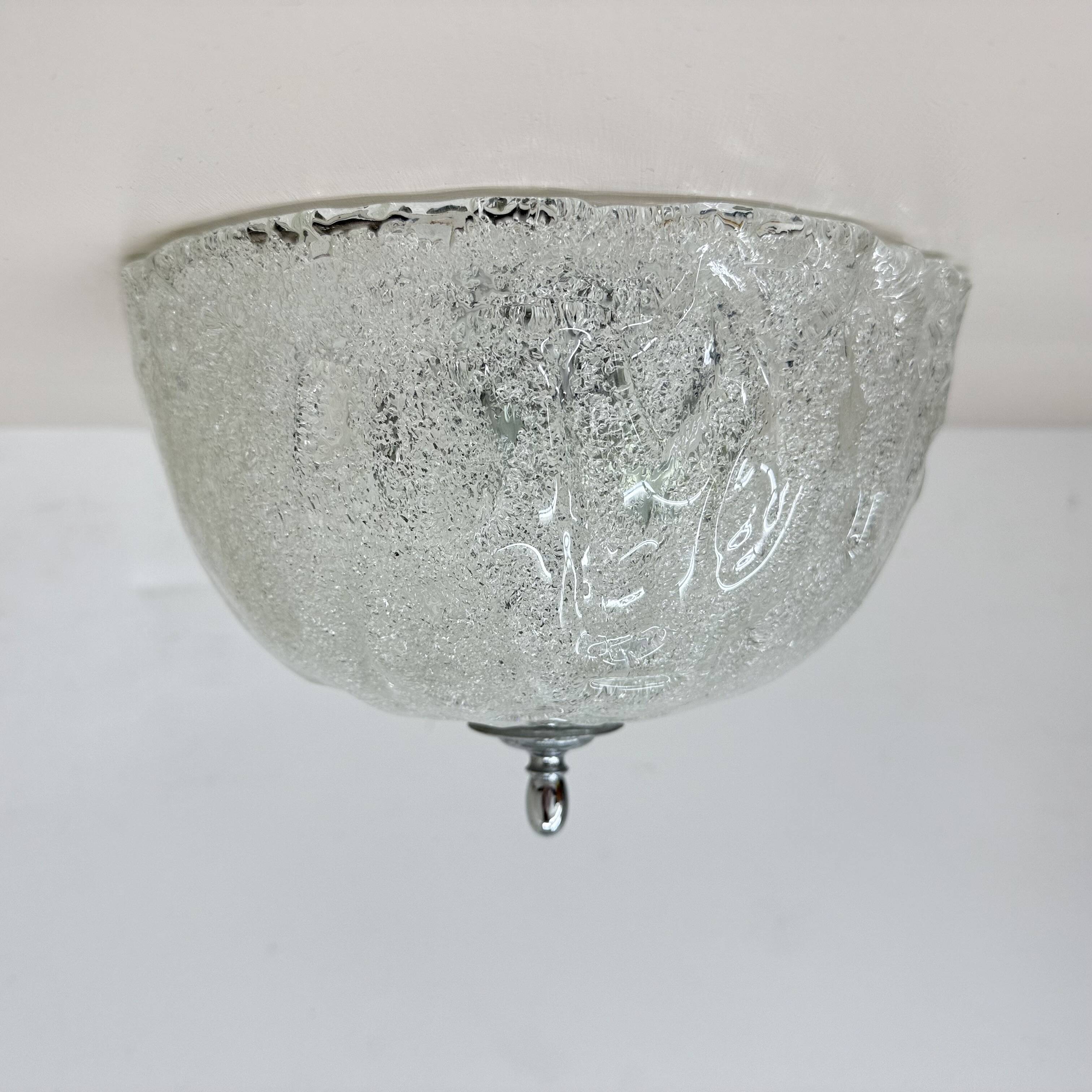 Vintage frosted ice glass ceiling lamp , 1970s