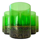 Set of six green smoked crystalline whiskey glasses