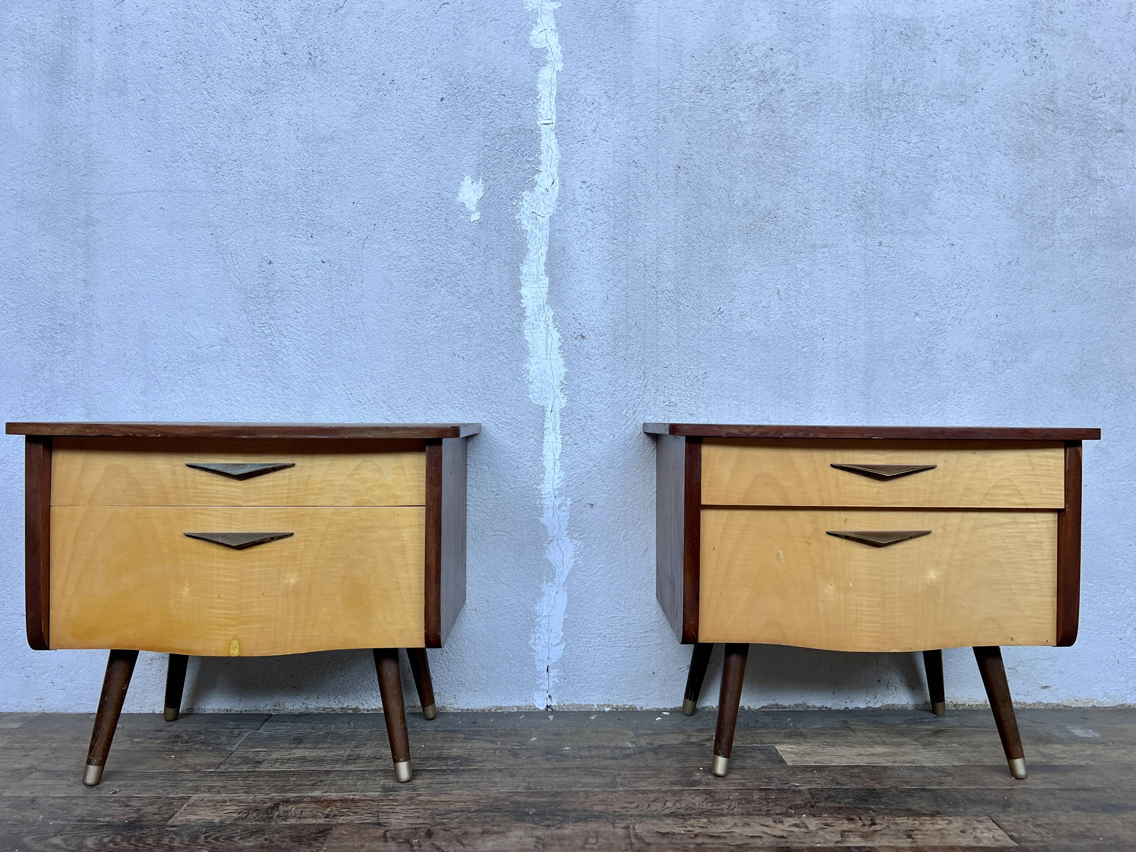 Pair of nightstands vintage bedside table compass legs