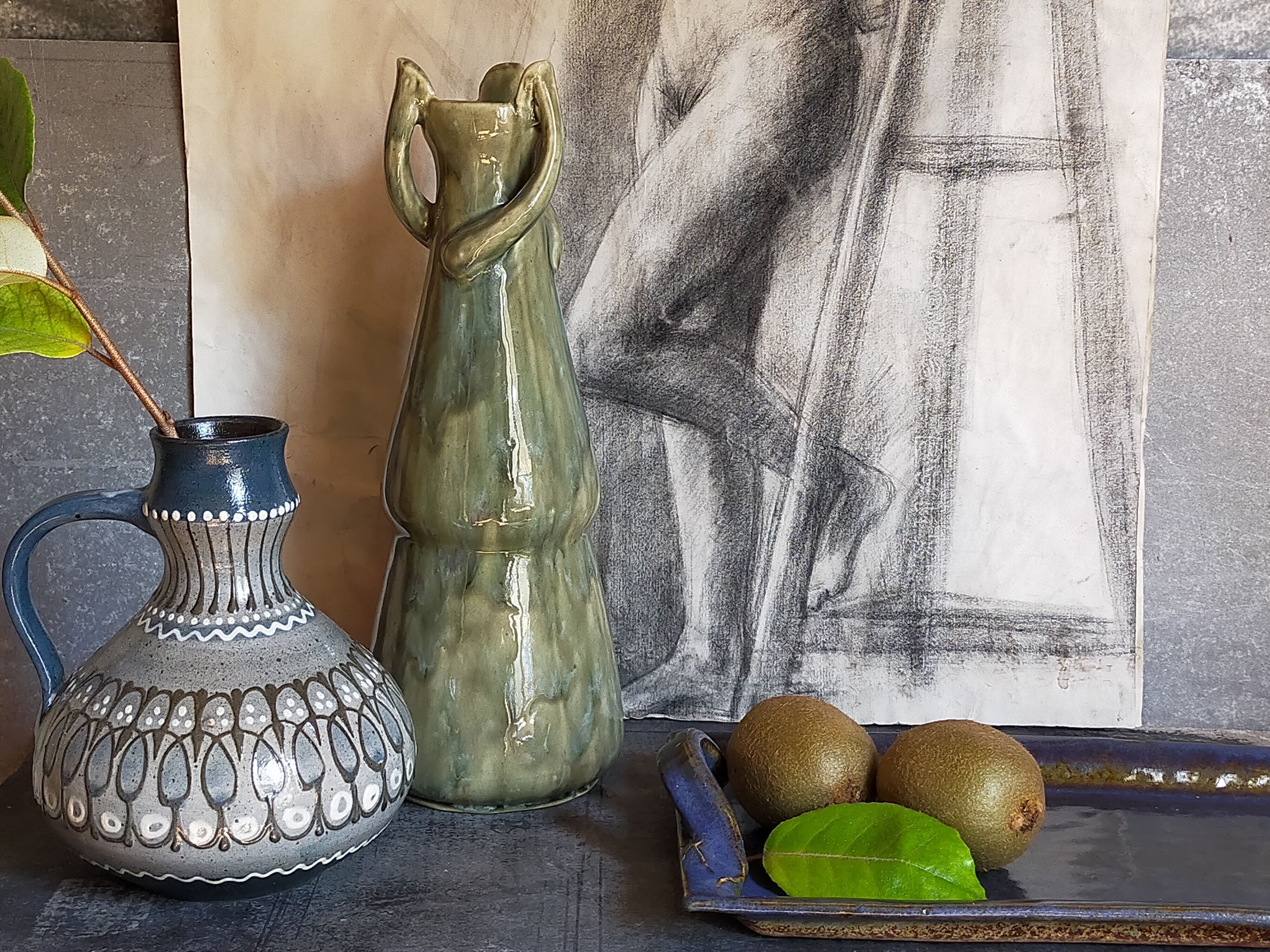 Slurry soliflora vase with stem enamel Art-Nouveau early twentieth century