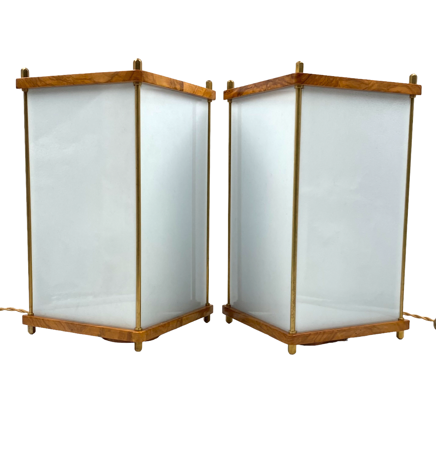 Leonardo Mosso 2 palisander and brass table lamps, Italy 1970s