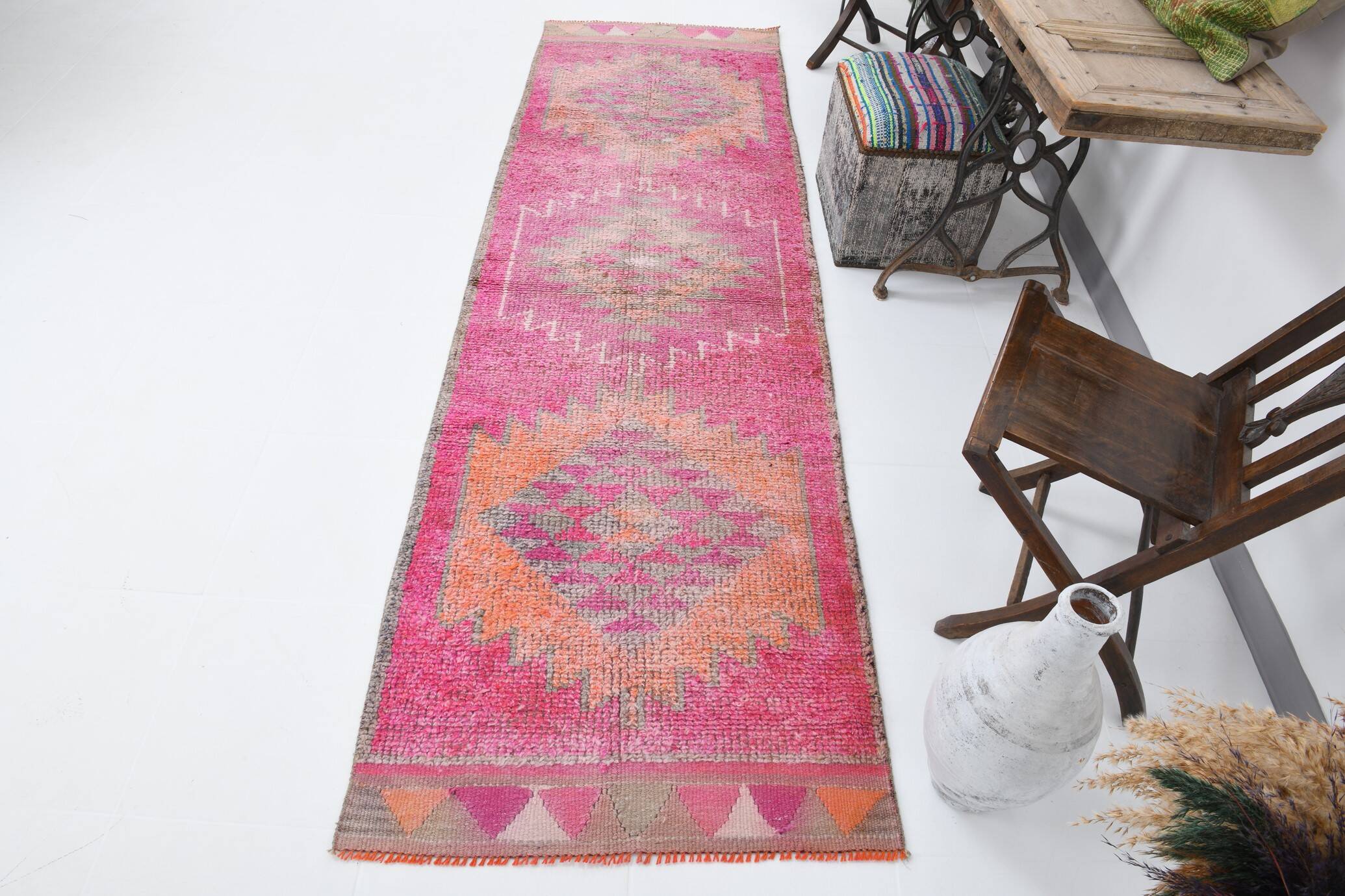 3x10 Oriental Pink Wool Turkish Runner Rug, 89x295Cm SK 18196