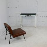 Tubular steel console, black glass tray, circa 1950