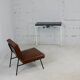 Tubular steel console, black glass tray, circa 1950