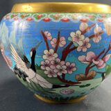 Cloisonné enamel pot cover with floral decoration with heron China Japan