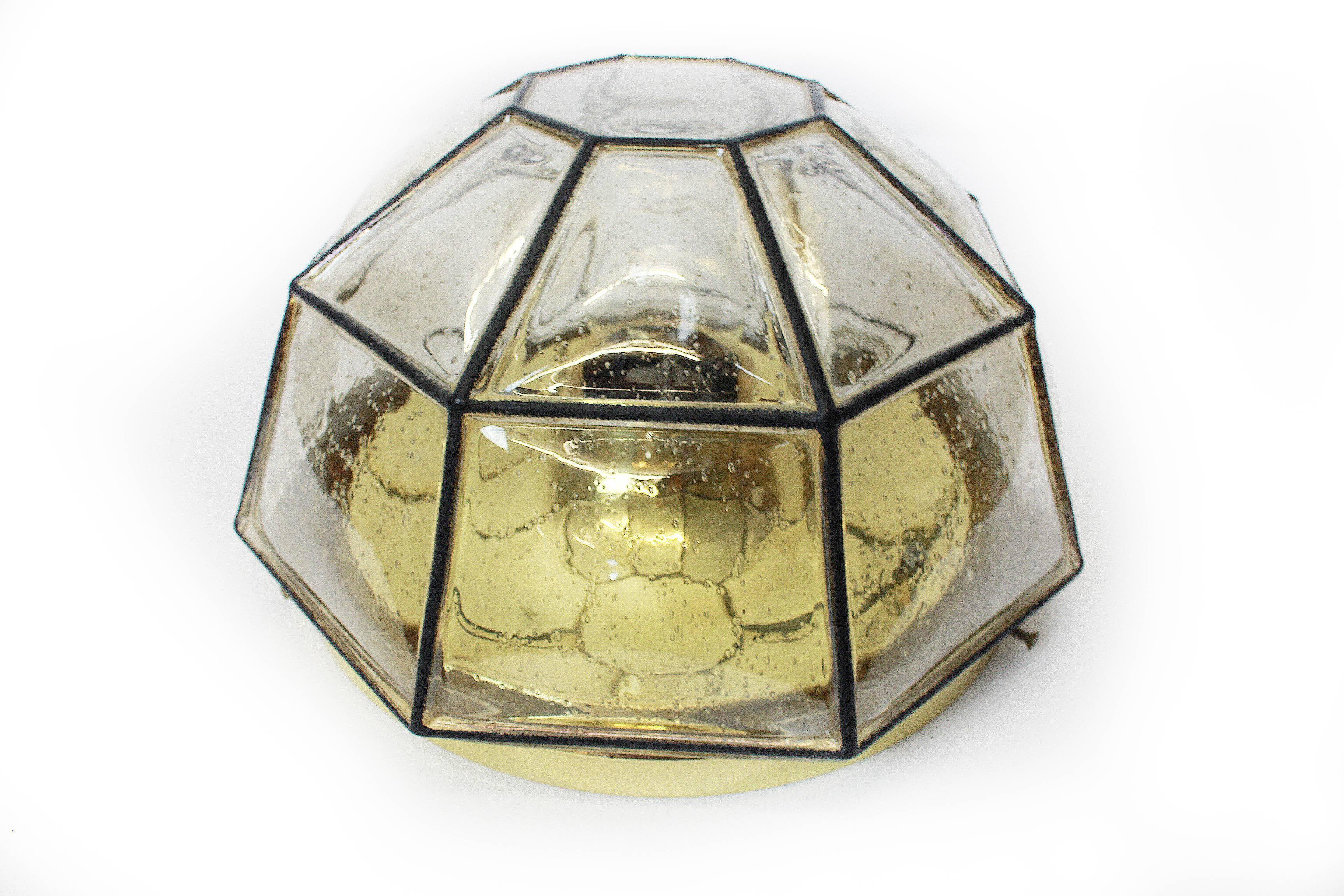 Iron and clear glass ceiling light by Limburg, Germany, 1960s.