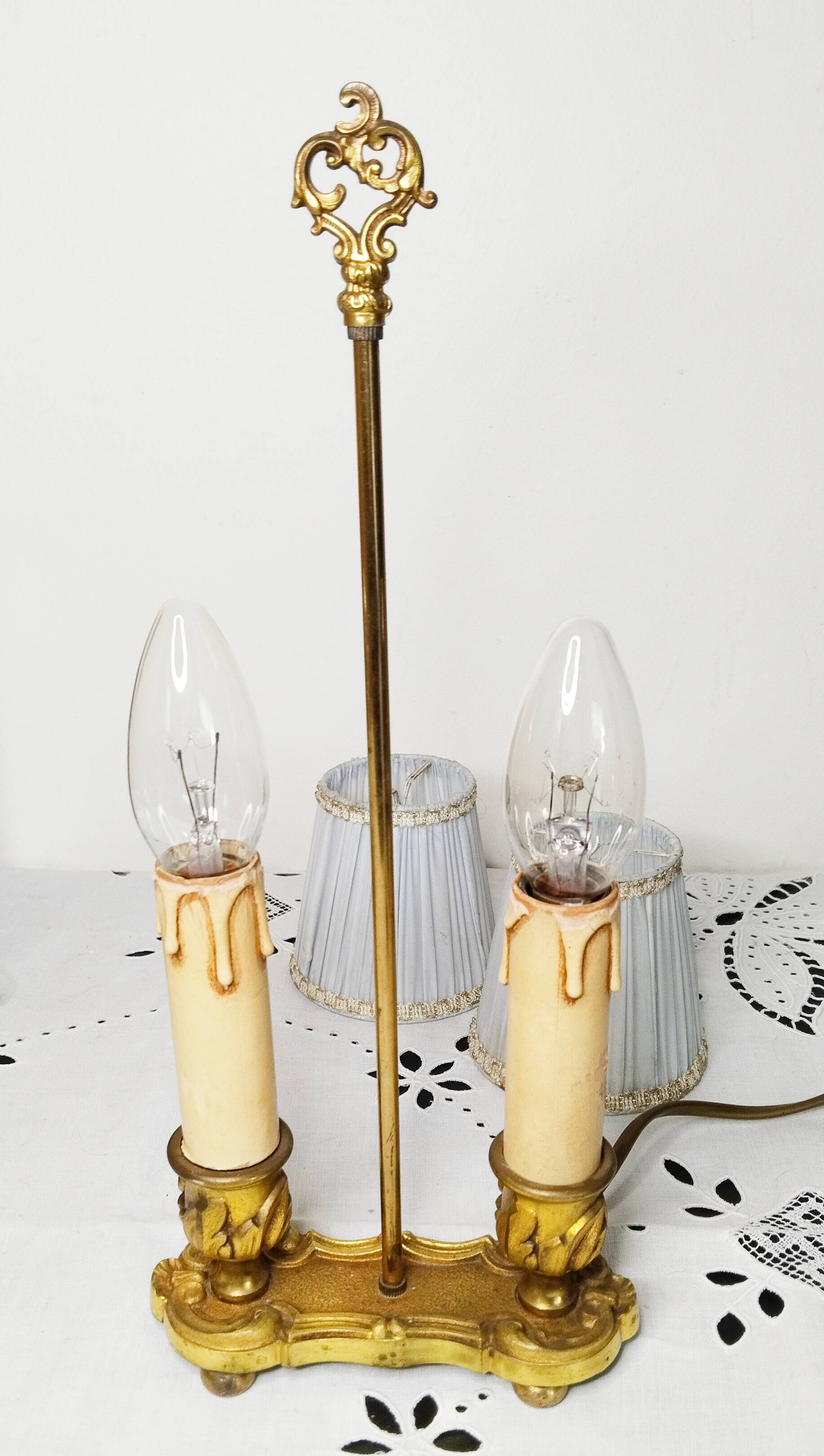 2-light hot water bottle lamp in gilded brass, bedside lamp, desk lamp