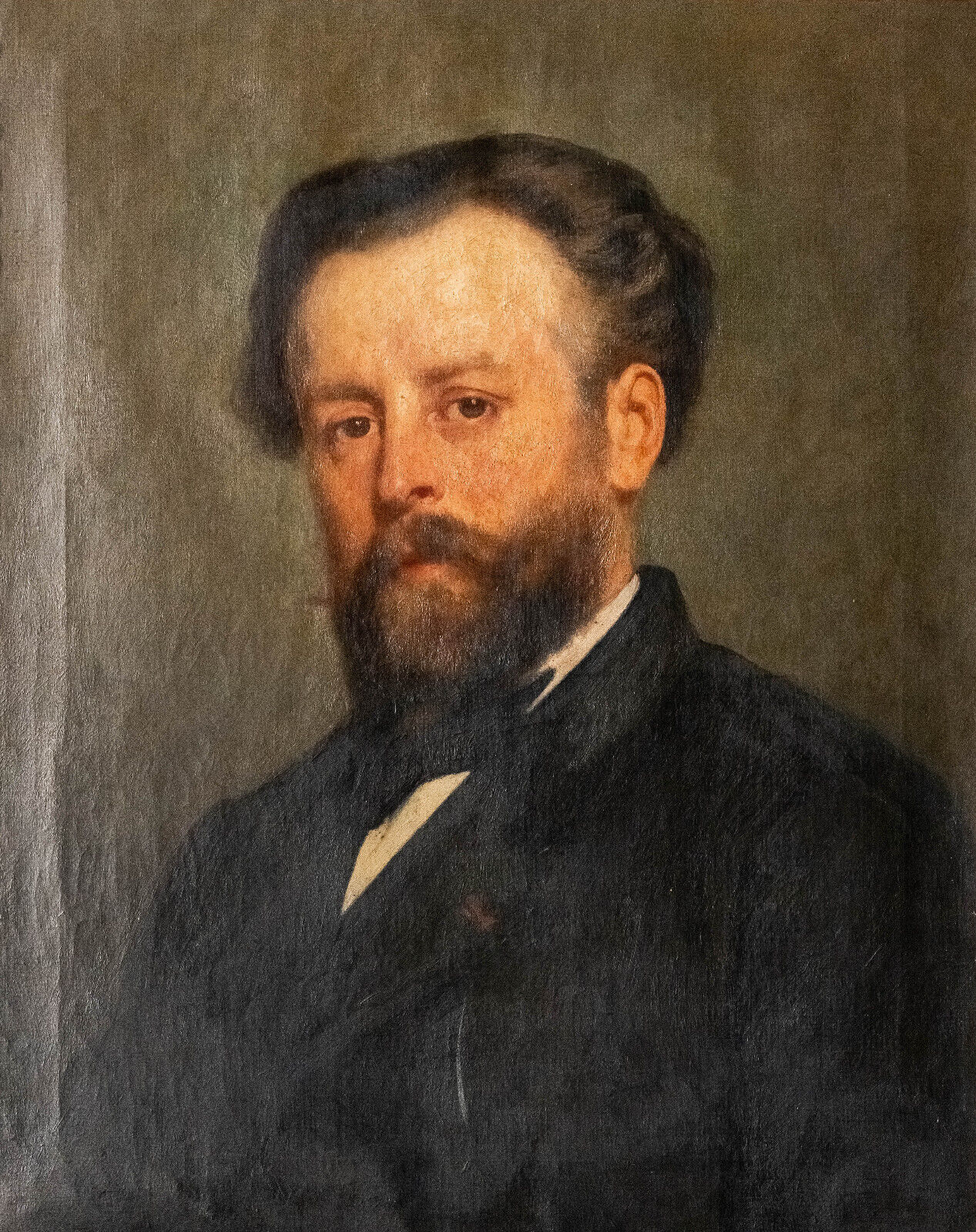 Oil on canvas portrait of bearded man XIXth Stamp Jerome Ottoz H