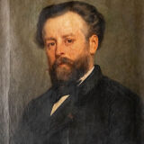 Oil on canvas portrait of bearded man XIXth Stamp Jerome Ottoz H