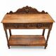 Victorian Gothic Oak side table, decorative carved round 1920. Green Mask decoration