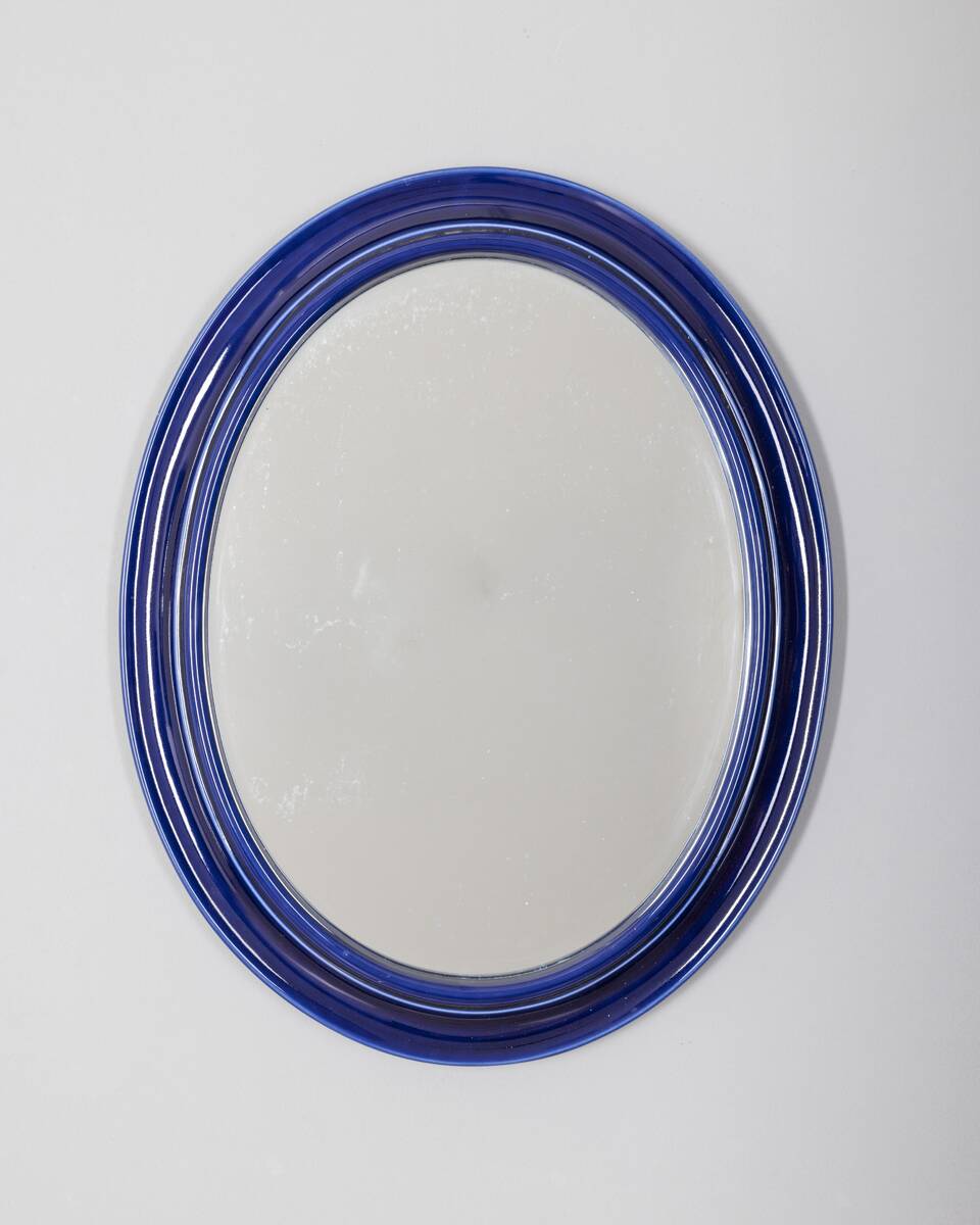 Vintage 1970s blue ceramic wall mirror Italian design