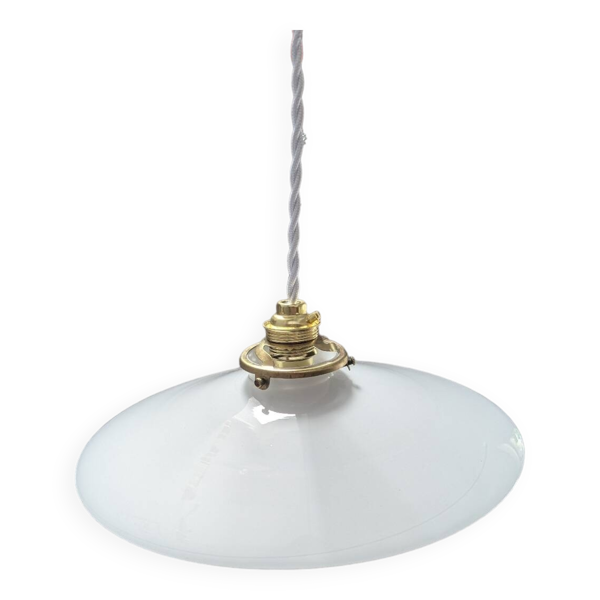 Suspension ancienne opaline lisse baladeuse art déco 1930 diamètre 24,5 cm n°4