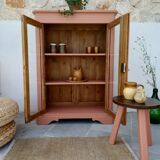 Antique showcase, cupboard, glass cabinet, wood and terracotta, Parisian format