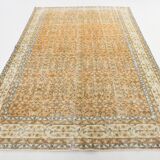 Grand tapis persan vintage orange et ivoire, motifs floraux raffinés
