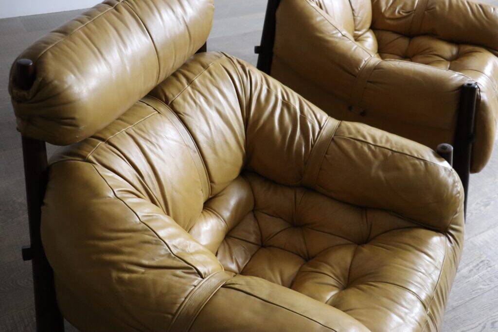 Percival Lafer MP-81 lounge chairs in yellow leather, Brazil 1970s