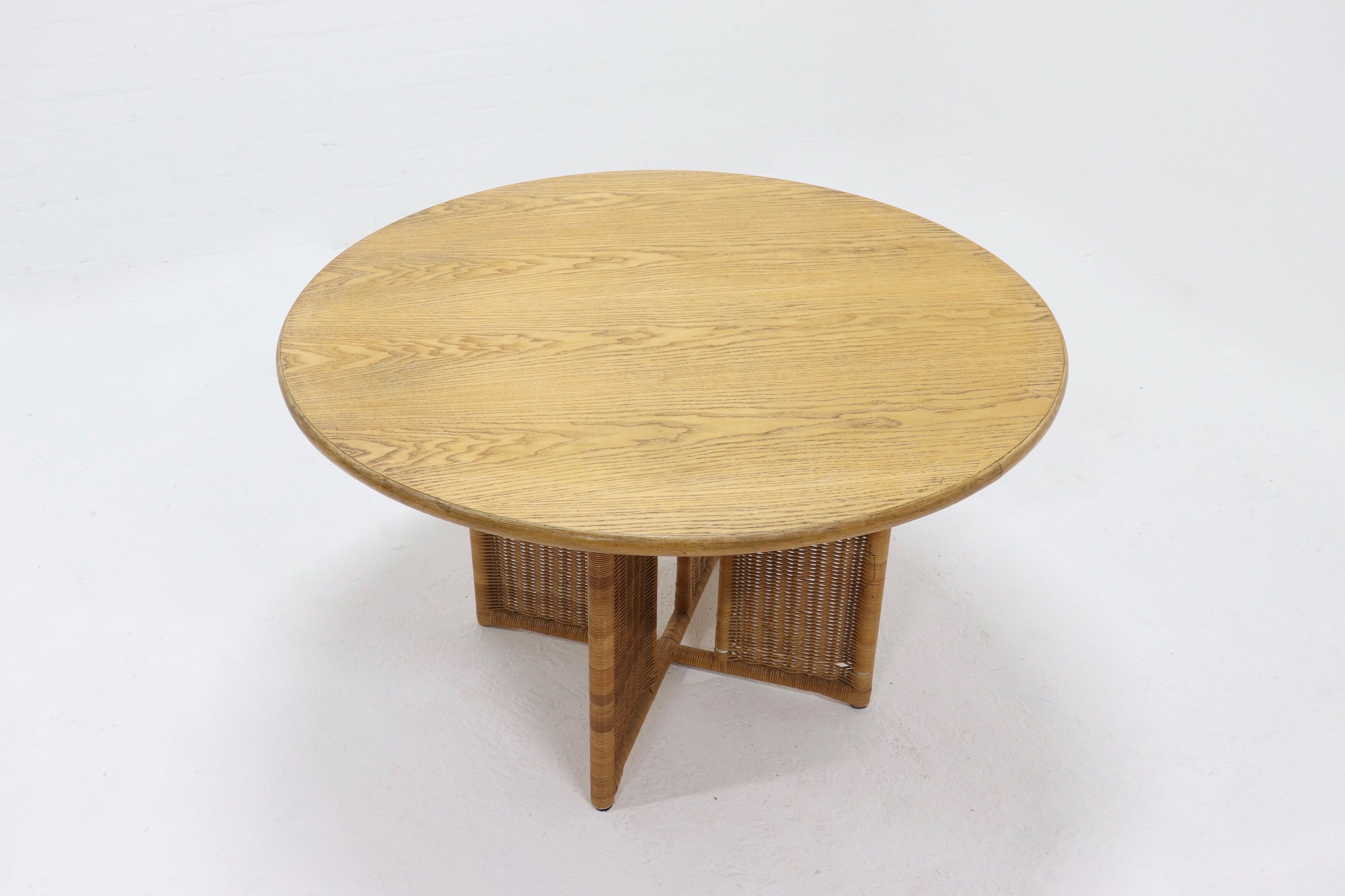 Table à manger en rotin et chêne par Luit van der Helm, Pays-Bas Années 1980