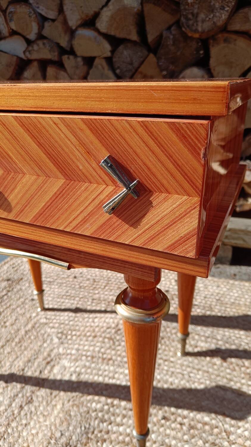 Pair of cherry wood marquetry bedside tables