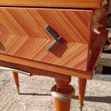 Pair of cherry wood marquetry bedside tables