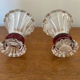 Paire Ancien Vase Taillé Transparent + Rouge Décoration Vintage