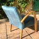 Wooden and blue fabric armchair, 1960