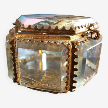 Old Napoleon III glass jewelry box, souvenir of Dunkirk