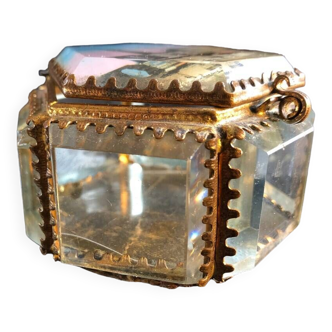 Old Napoleon III glass jewelry box, souvenir of Dunkirk