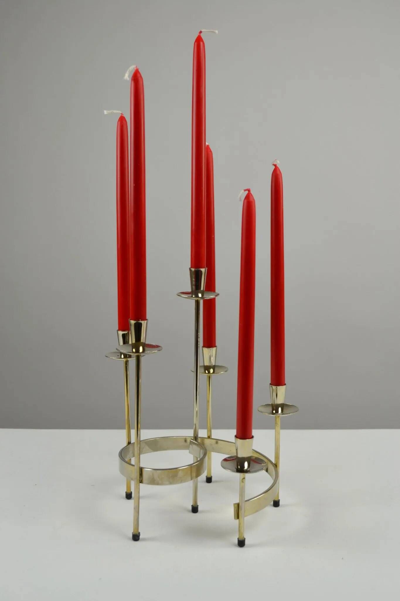 Pair of white metal candle holders "Spiral" by Gunnar Ander for Ystad-Metall, Sweden, 1960s.
