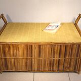 Coffre a jouets en rotin annees 60