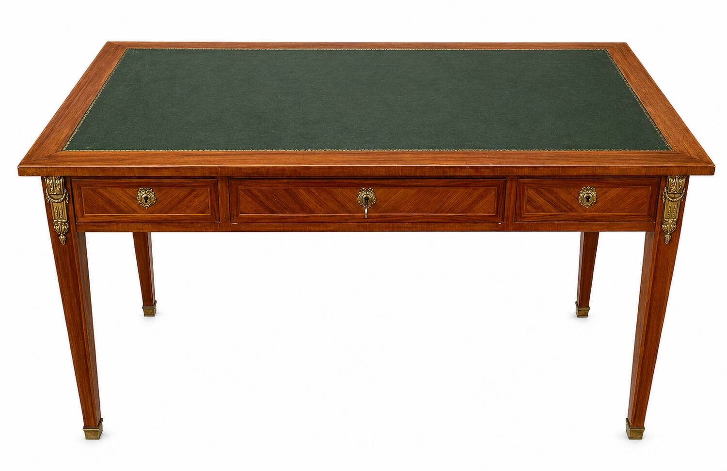 Louis XVI desk with veneer and brass, 3 drawers.