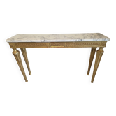 18th-century Italian console in gilded wood with a marble top.