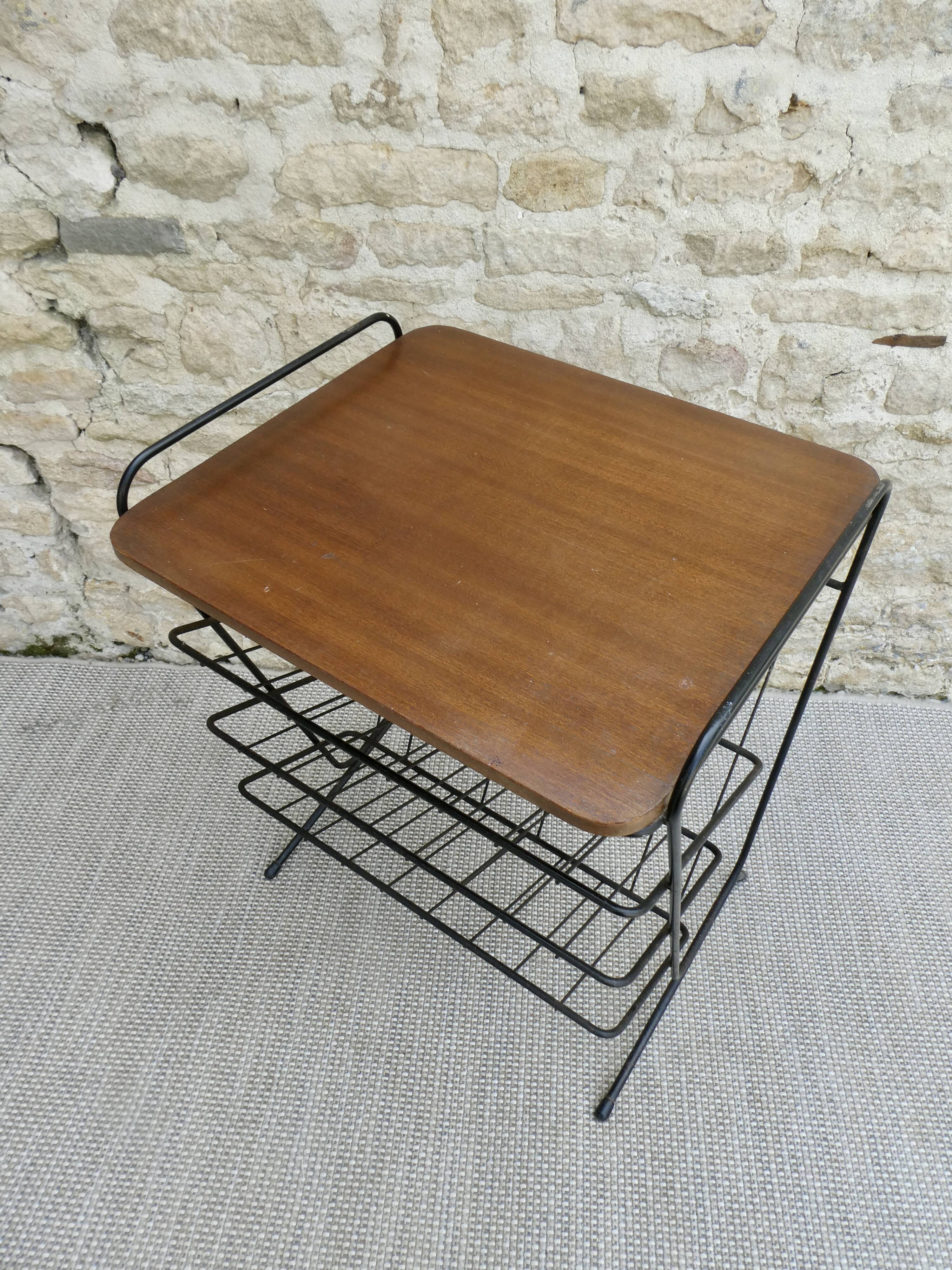 Pedestal table with metal magazine door, 60s-70s