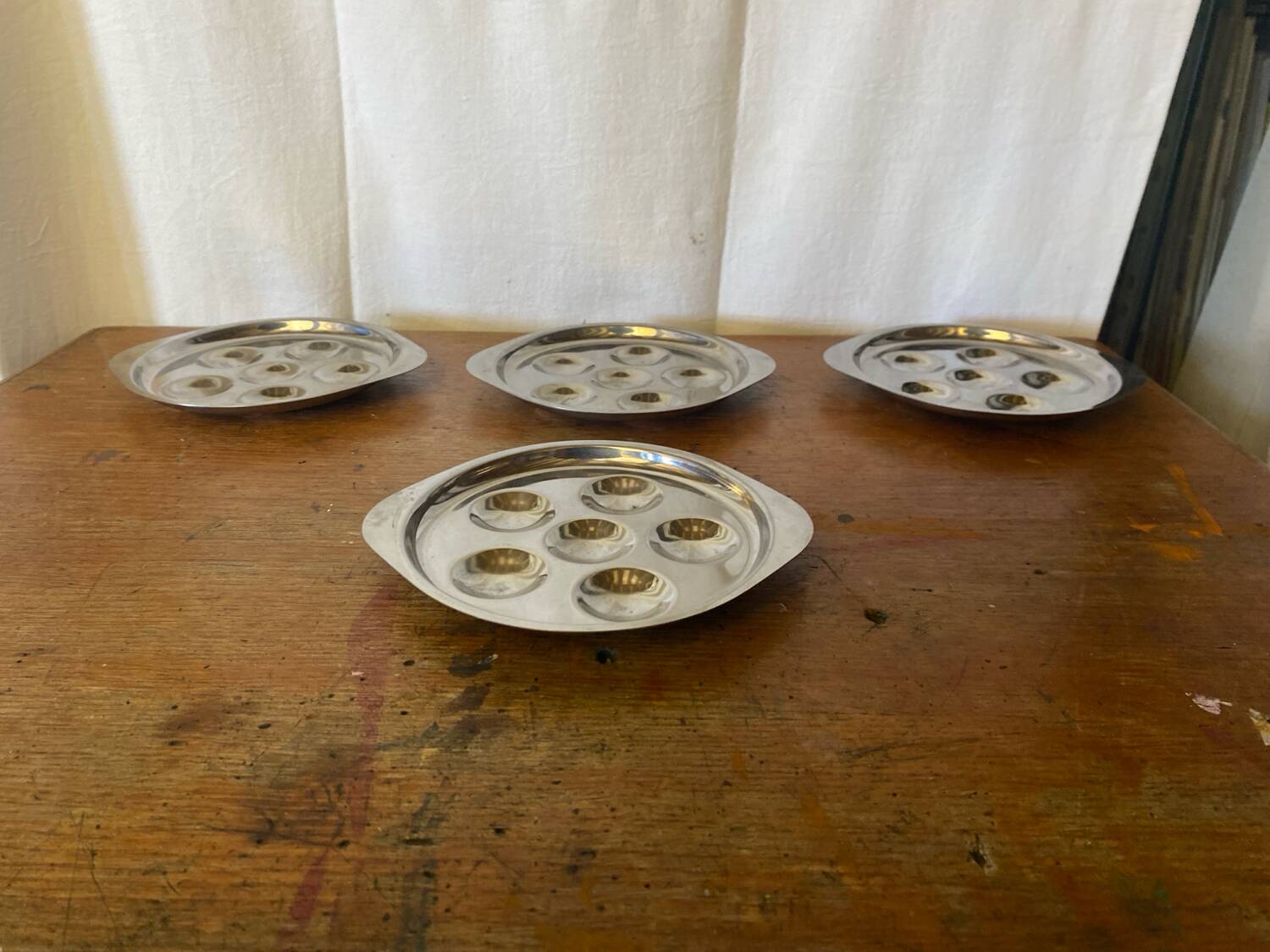 Set of 4 Snail Plates GUY DEGRENNE Stainless Steel Made in France Servic