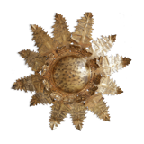 Vintage sunburst ceiling light, gold, floral pattern, 50s brutalism