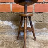 Antique Painter's Stool with Screw, Dark Wood, Turned Tripod Legs, Wine Colour