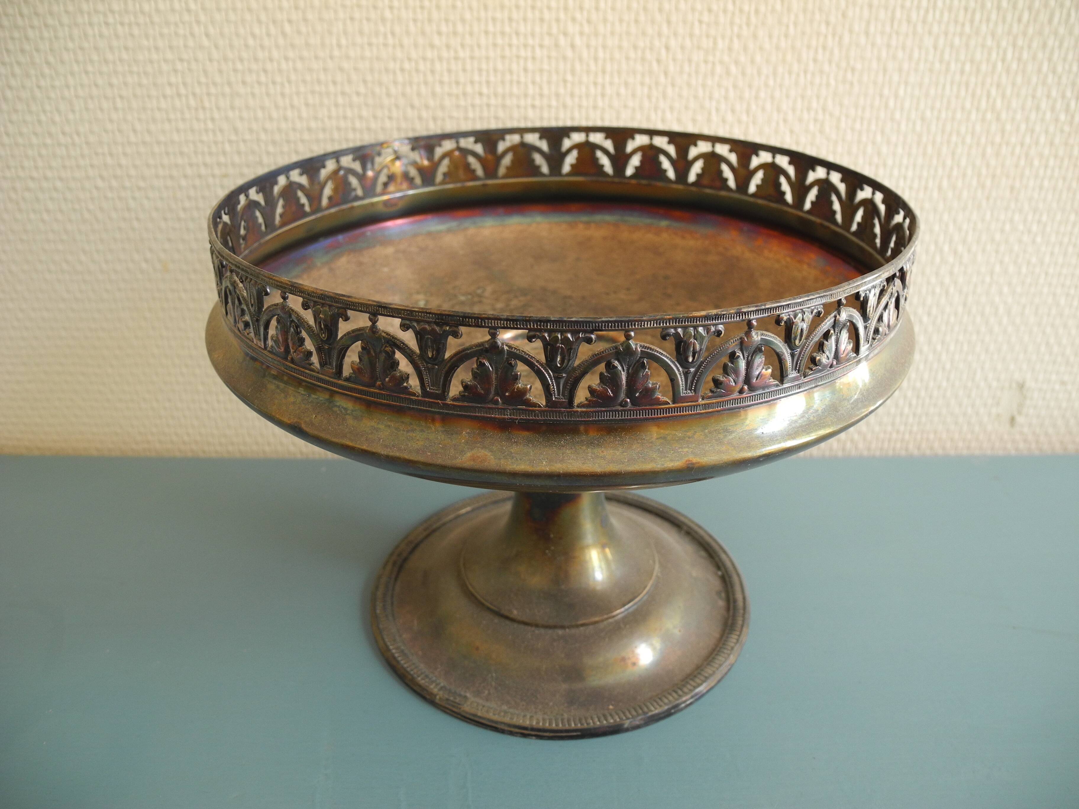 old silver-plated metal bowl cup shabby chic