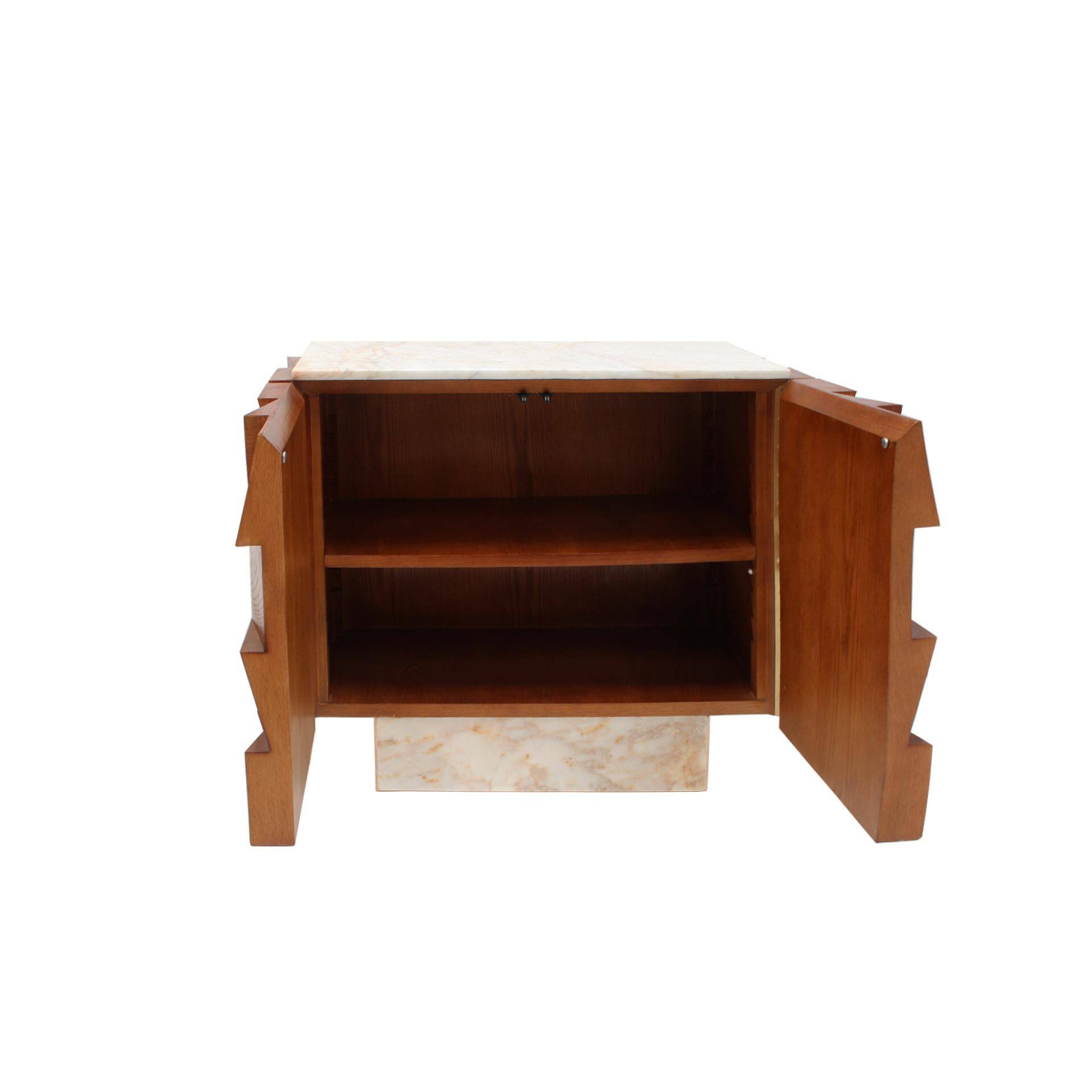 Contemporary Modern Pair of Sideboards in Wood and Siena Marble Top, Italy