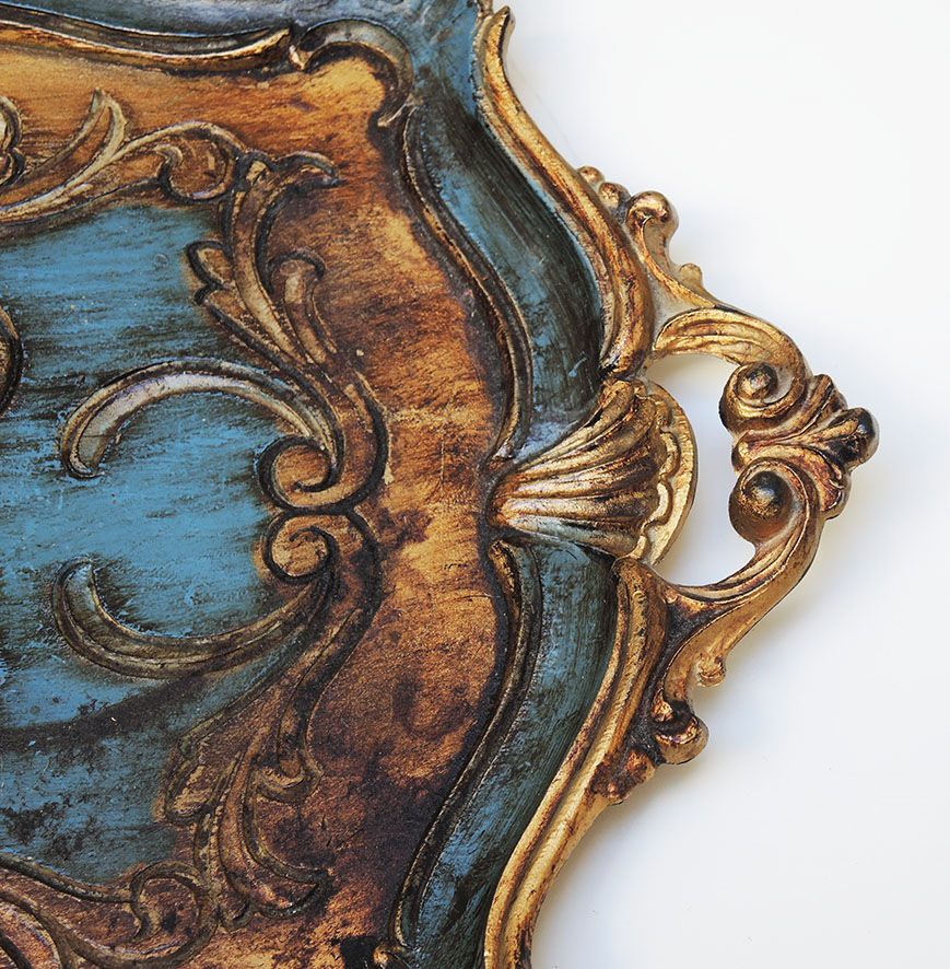 Old carved & patinated wooden top baroque style