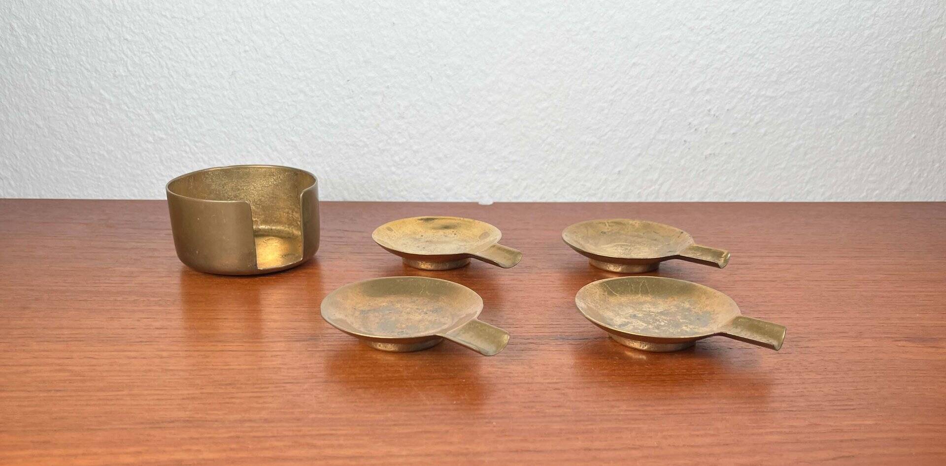 Stackable Austrian brass ashtrays in mid-century style, 1960, set of 5.