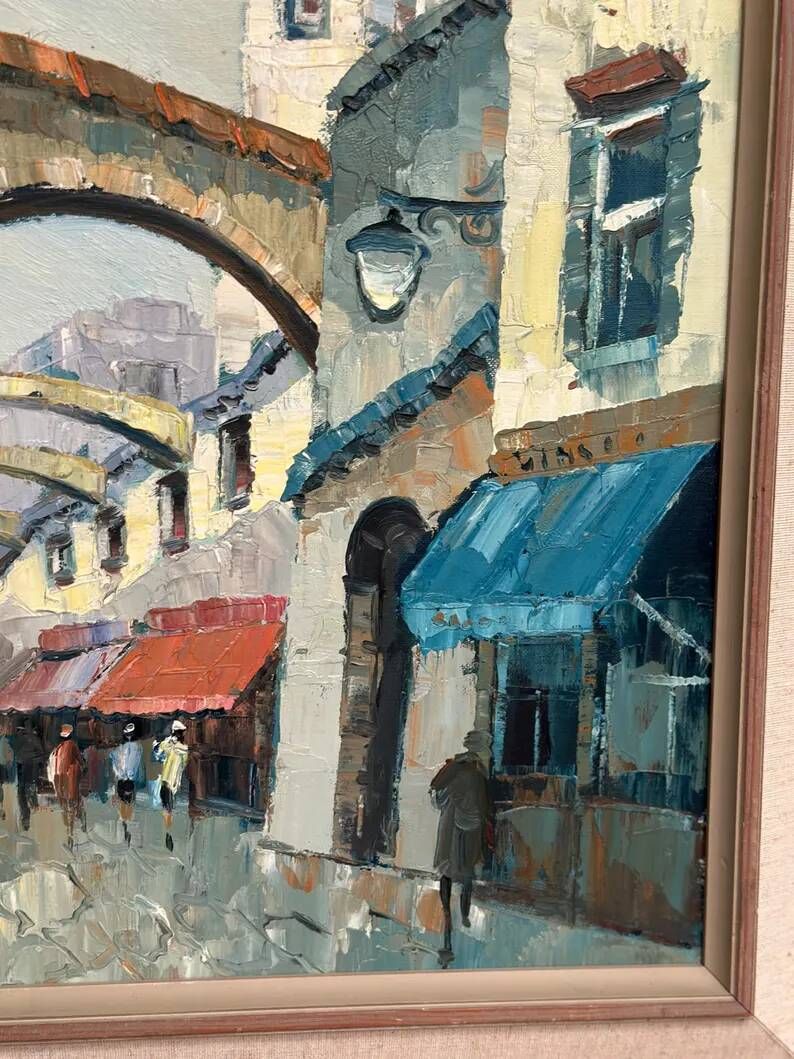 Original Swedish Oil on Canvas –“Market Alley” by B. Komino – Signed – Vintage & Framed –57 × 61 cm