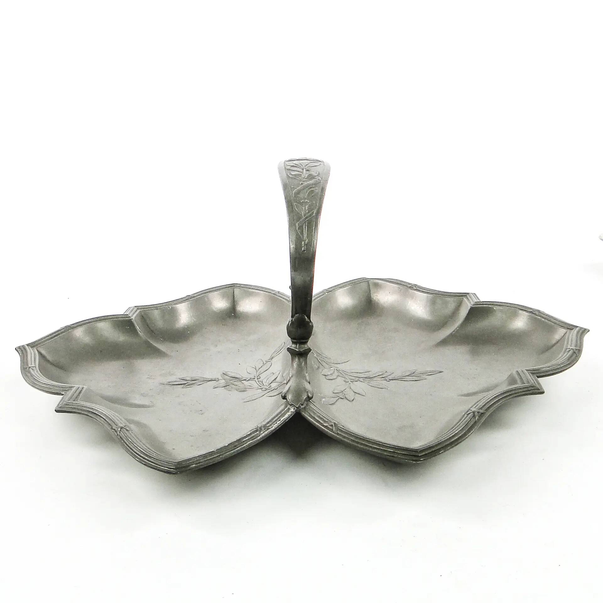 Art Nouveau appetiser cabaret, pewter, Germany, early 20th century