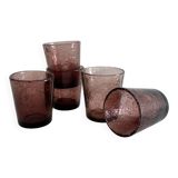 5 gobelets à eau en verre bullé violet vintage