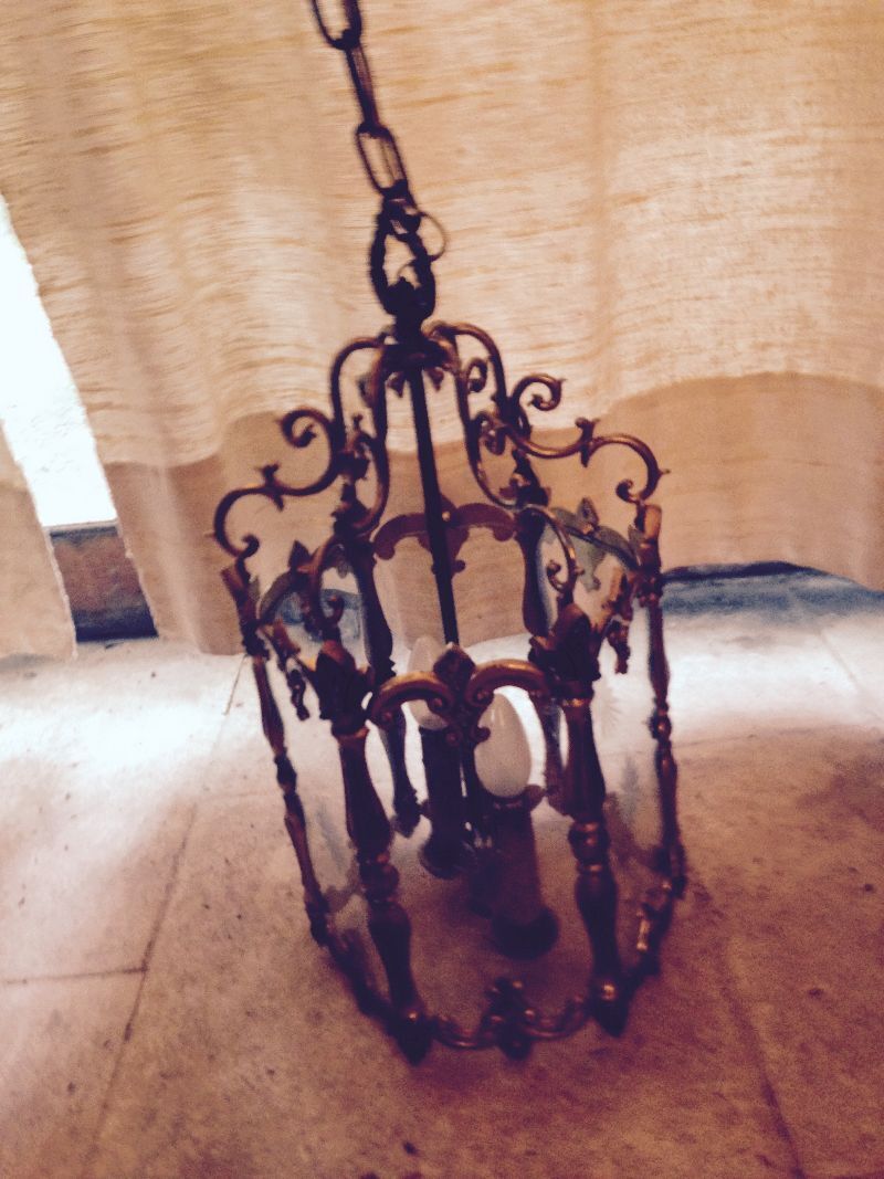 Gilded bronze lantern, 2 lights, 50s
