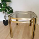 Vintage Brass & Smoked Glass Coffee Table: Mid-Century Italian End Table